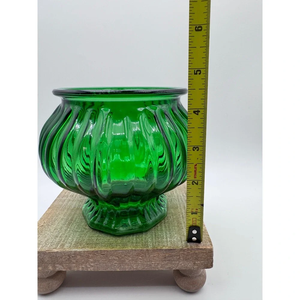 EO Brody Co Emerald Green Glass Ribbed Melon Vase Pedestal Bowl Cleveland Ohio